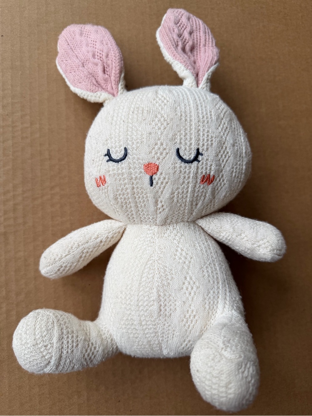 Cream Knit Bunny Plush with Pink Inner Ears - Soft Cuddly Toy